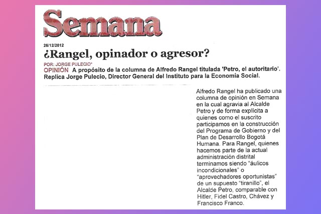 Rangel, opinado o agresor