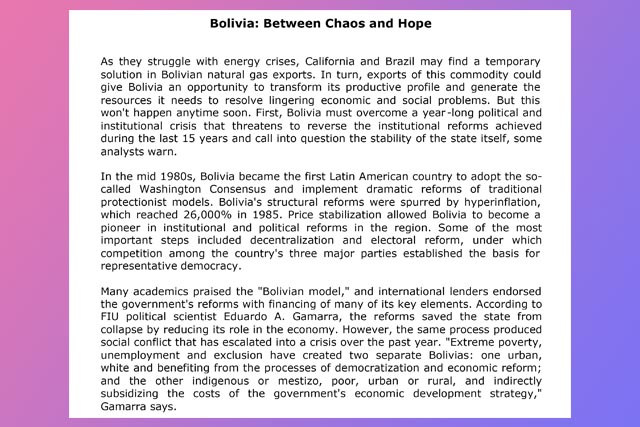 Bolivia: Between Chaos and Hope