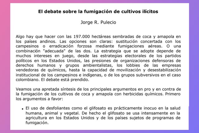 El debate sobre la fumigación de cultivos ilícitos