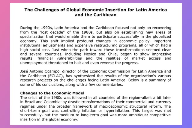 The Challenges of Global Economic Insertion for Latin America  and the Caribbean